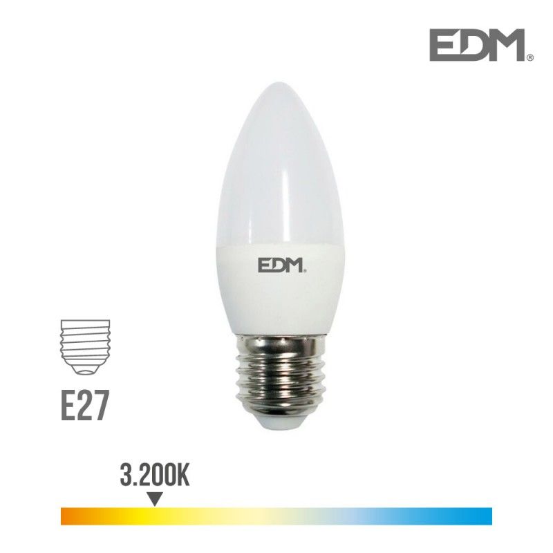 Lâmpada Vela LED EDM E27 5W 400lm 3200K Luz Quente Ø3,5x10cm