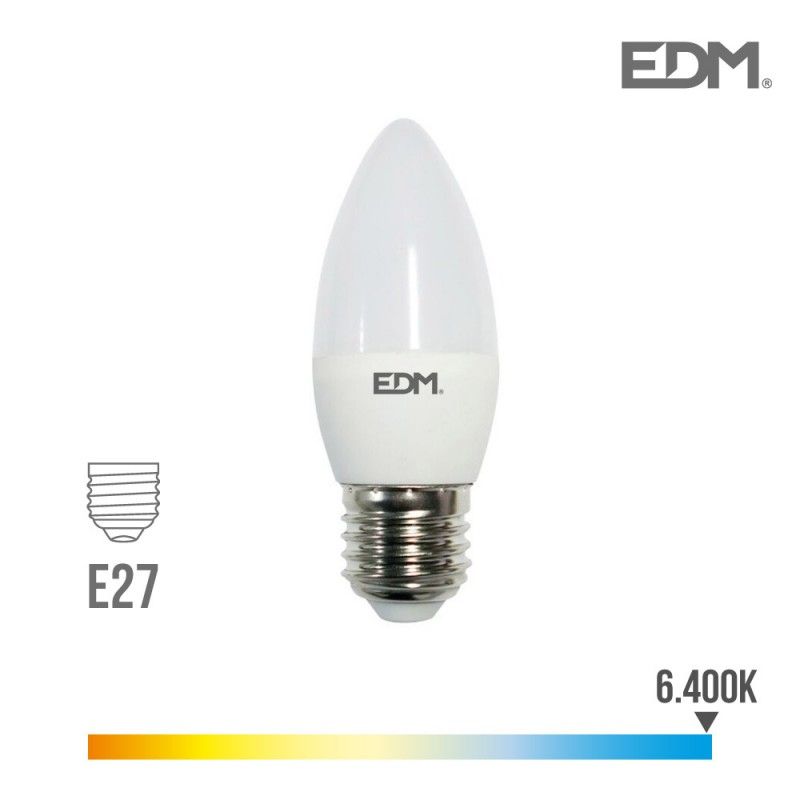 Lâmpada Vela LED EDM E27 5W 400lm 6400K Luz Fria Ø3,5x10cm