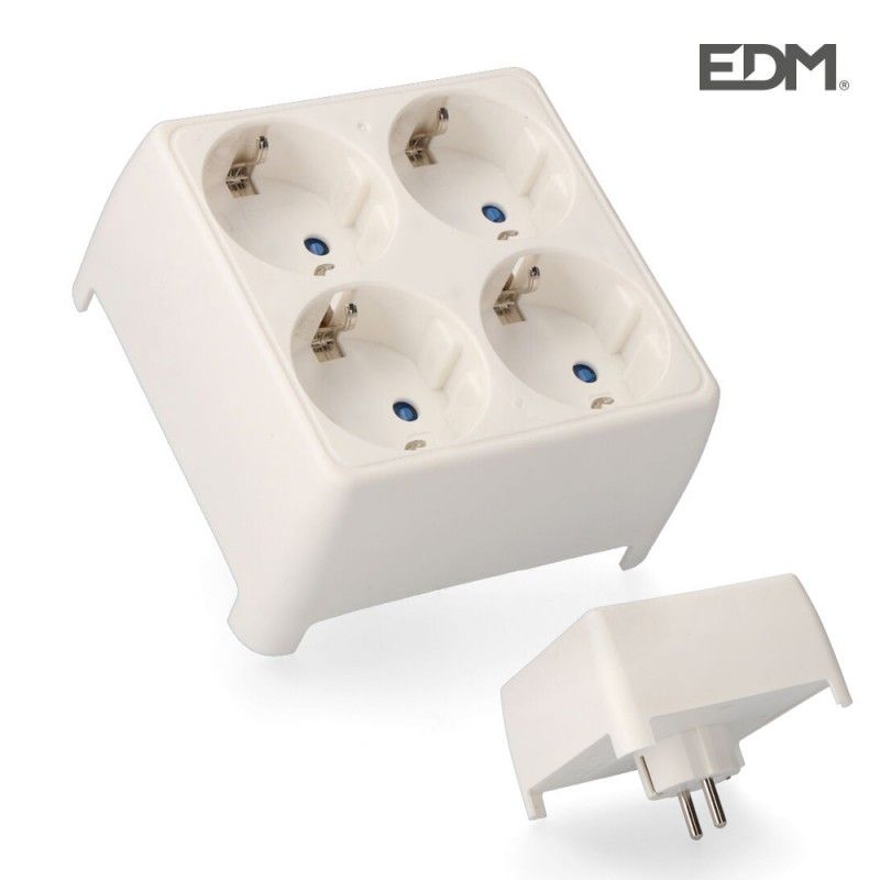 Adaptador cuadruple schuko retractilado edm EDM R40055