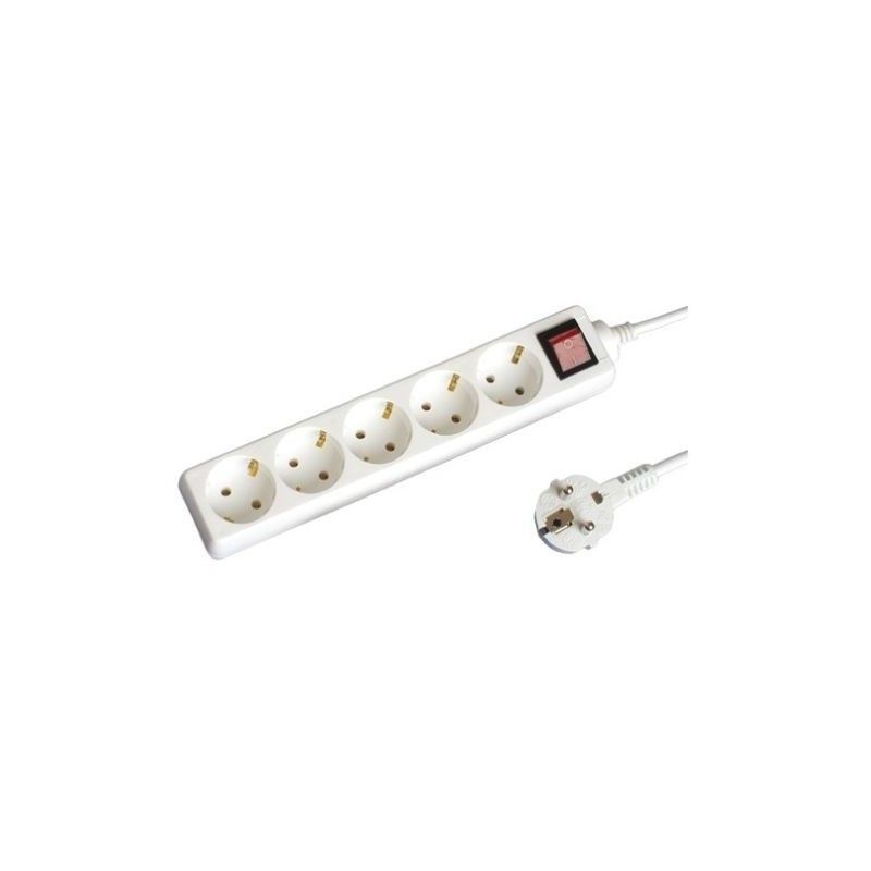 Base multiple 5 plugs with switch 1.5 m cable 3x1mm white GSC 0000005