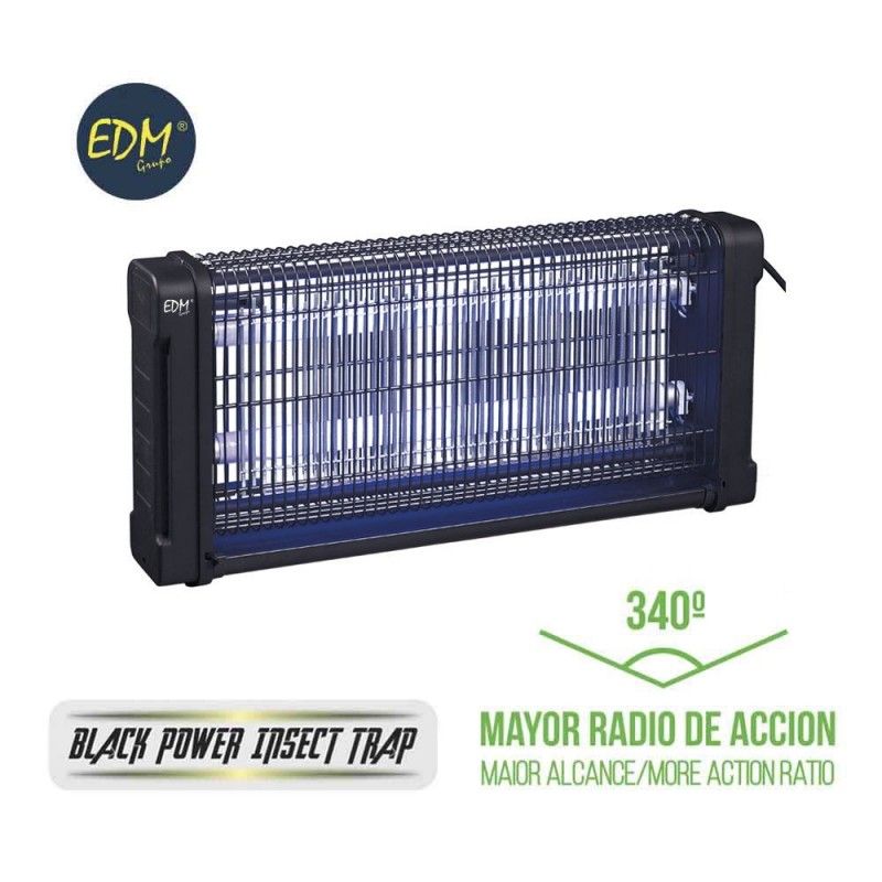 Matador de insetos eletrônico profissional 2x10W 80m² 43,7x10x26,5cm 340° Cor Preta EDM