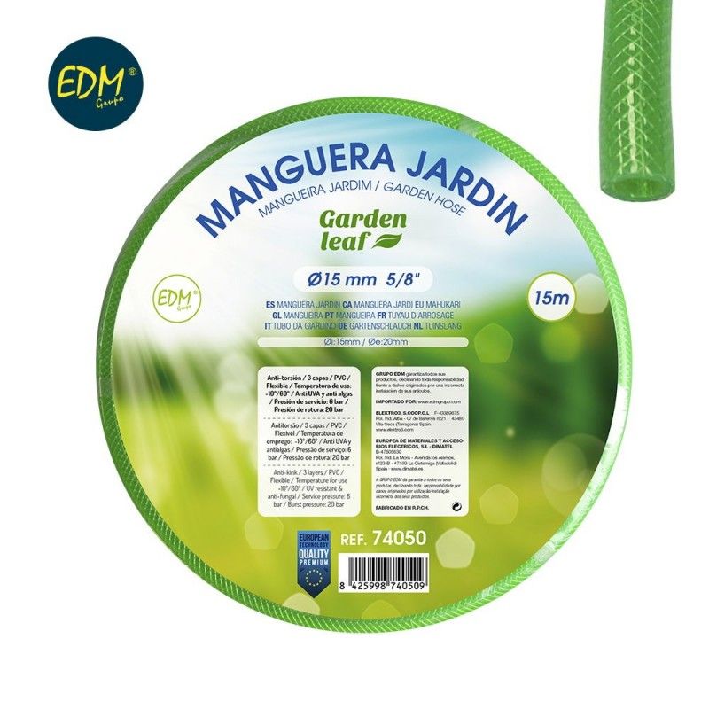 Mangueira de jardim anti-torção Interna Ø 15mm Externa Ø 20mm (5/8") - Rolo EDM de 15m