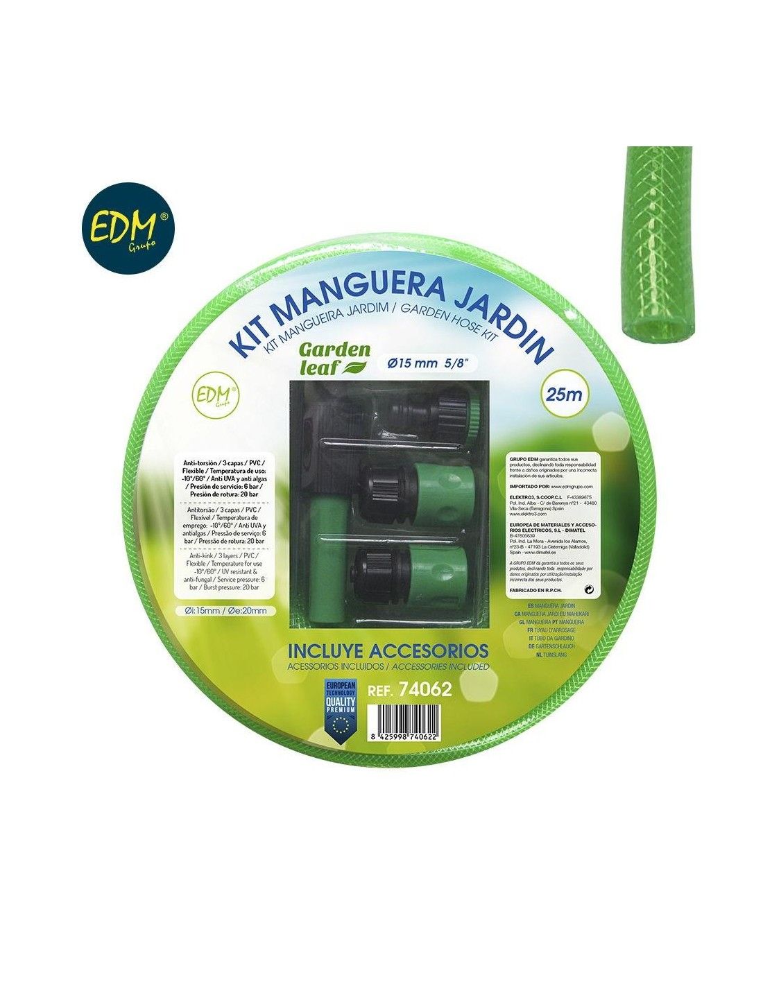 Kit Manguera Jardin ø Interior 15mm ø Exterior 20mm (5/8") Rollo 25m ...