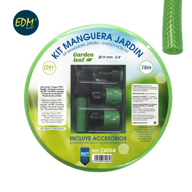 Kit manguera jardin diam. int.19mm diam. ext. 25mm (3/4") rollo 15m