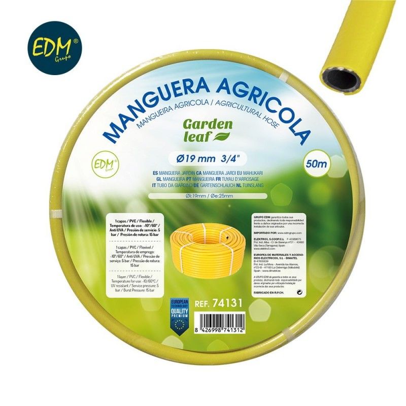 Manguera agricola amarilla ø interior 19mm ø exterior 25mm (5/8") rollo 50mts