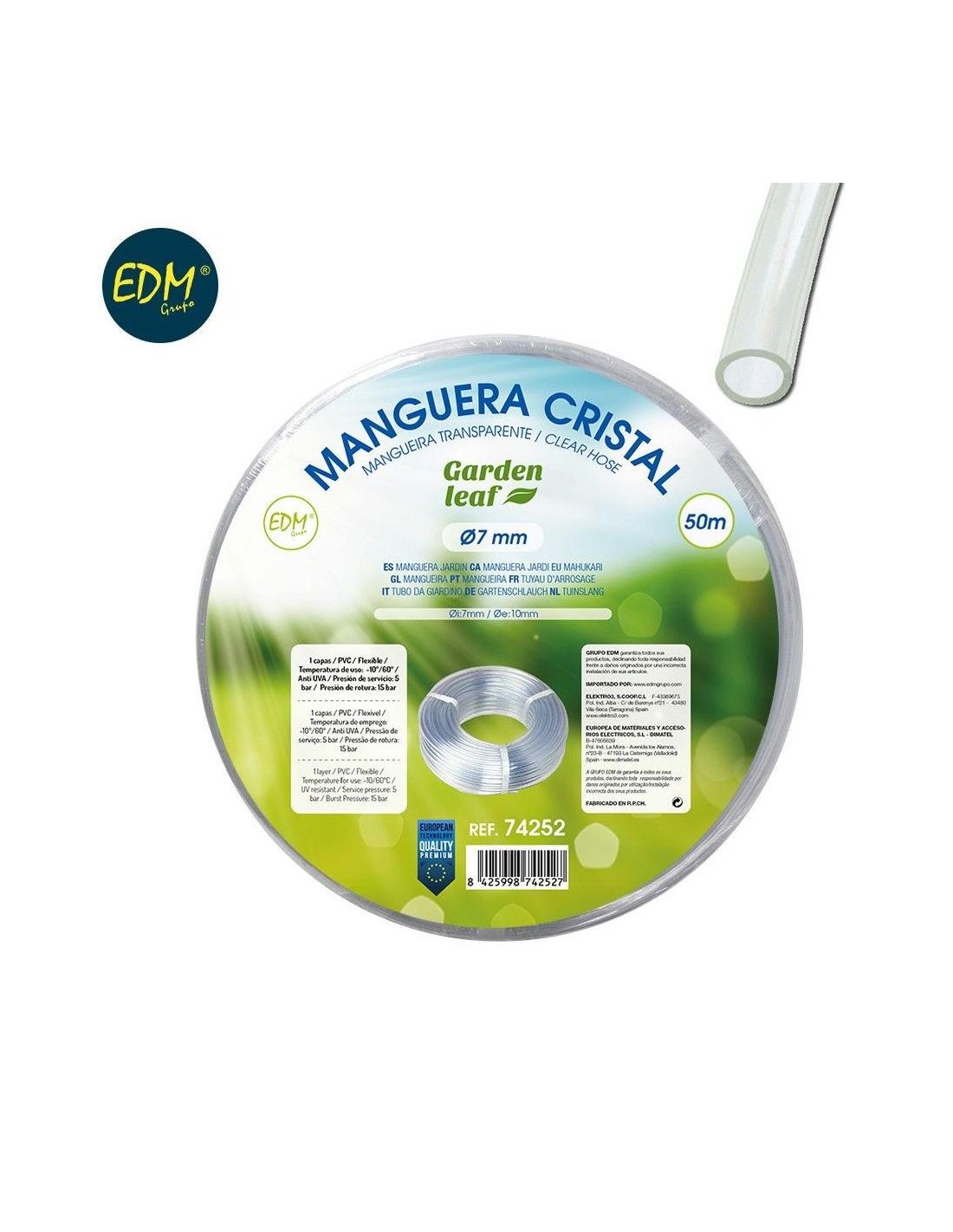 Manguera cristal ø interior 7mm ø exterior 10mm rollo 50mts