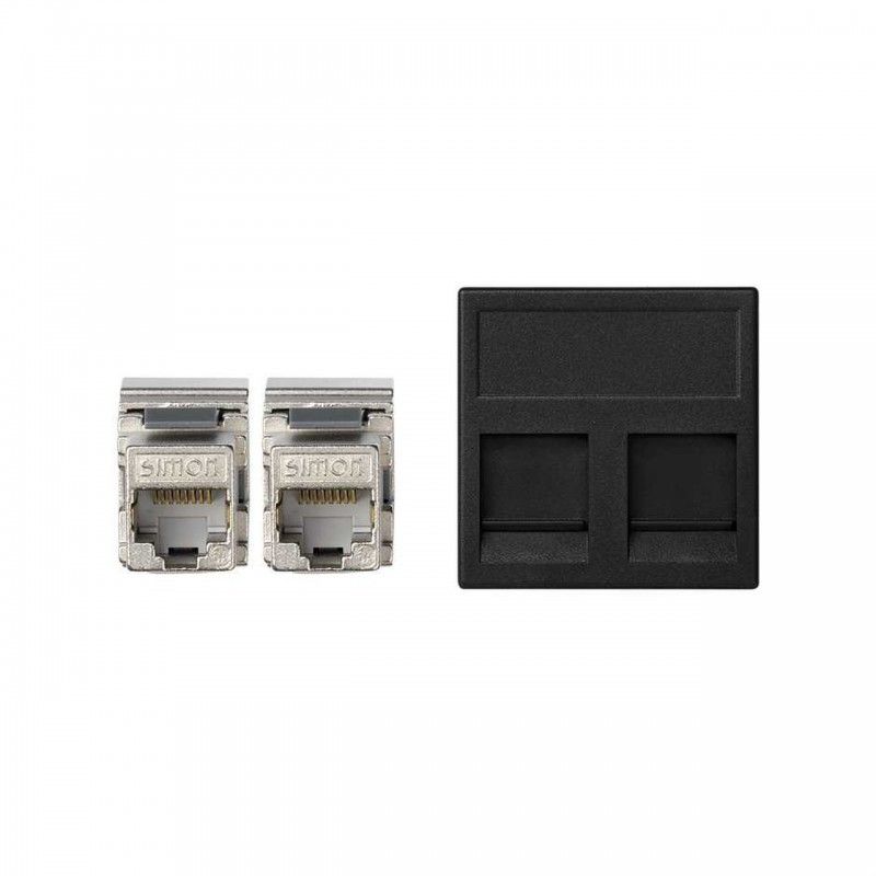 Placa V-D K45 plana con 2 conectores RJ45 categoria 6 FTP grafito SIMON KB96F/14