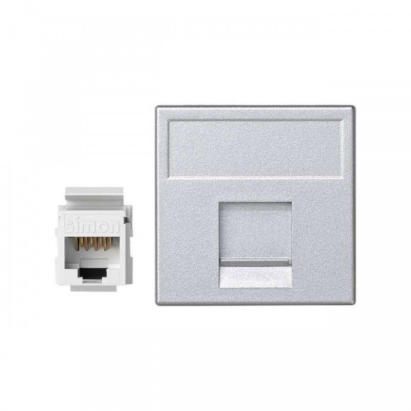 Placa plana K45 com proteção contra poeira RJ45 categoria 6 UTP alumínio SIMON K96U/8