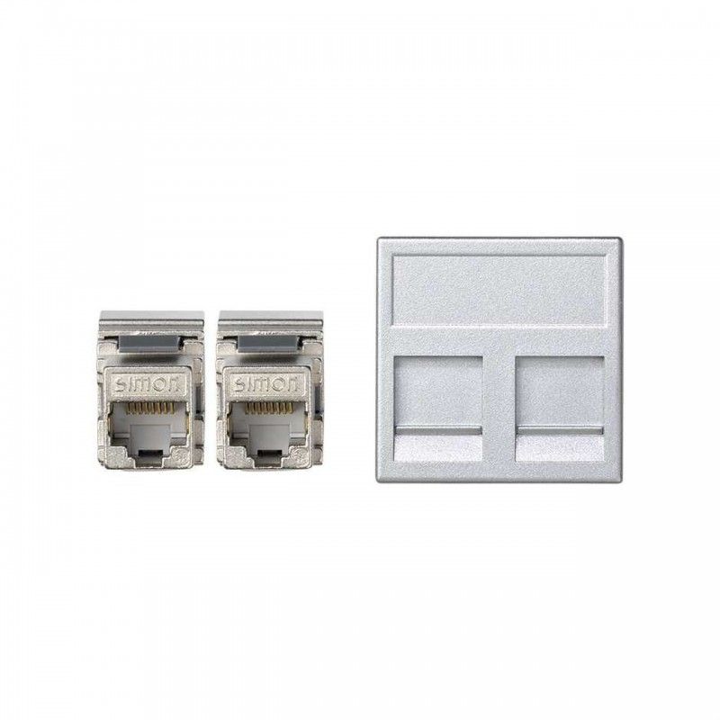 Placa K45 V-D plana con 2 conectores RJ45 categoria 5E FTP aluminio SIMON KB95F/8