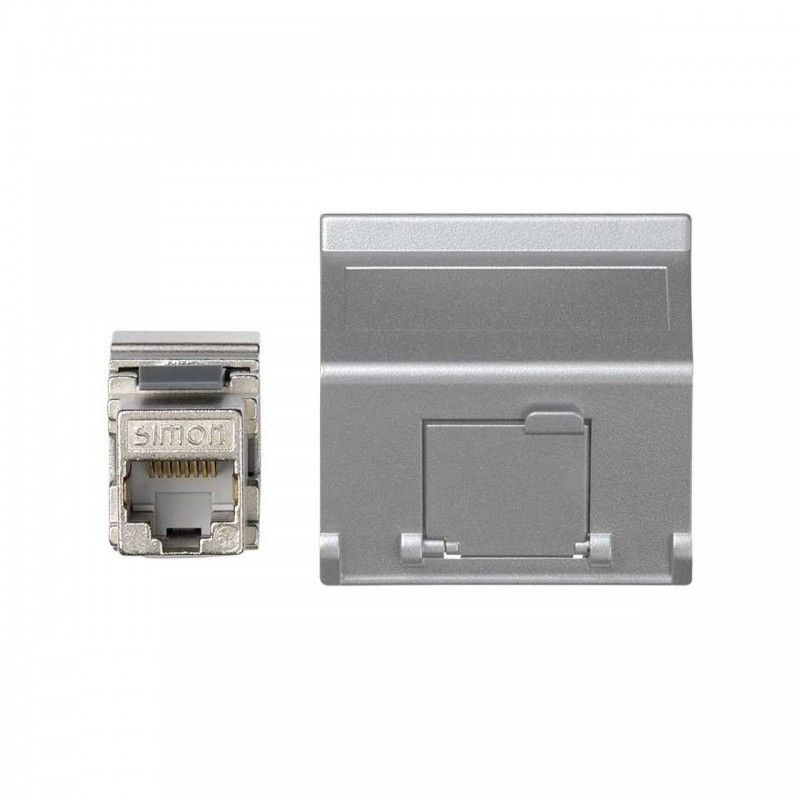 Placa K45 V-D con 1 conector RJ45 categoria 5E FTP aluminio SIMON K8095F/8