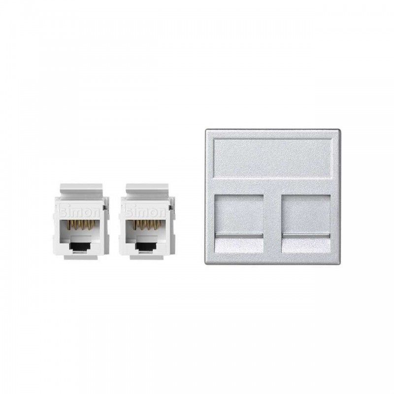 Placa K45 plana 2 conectores V-D RJ45 categoria 5E UTP aluminio SIMON KB95U/8