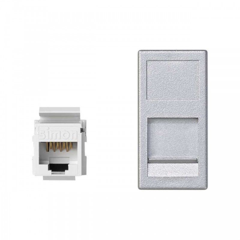 Placa K45 medio mecanismo plano V-D aluminio RJ45 categoria 5E UTP SIMON KA95U/8