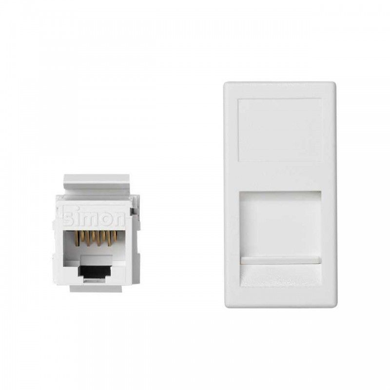 Placa K45 medio mecanismo plano guardapolvo RJ45 categoria 6 UTP blanco nieve SIMON KA96U/9