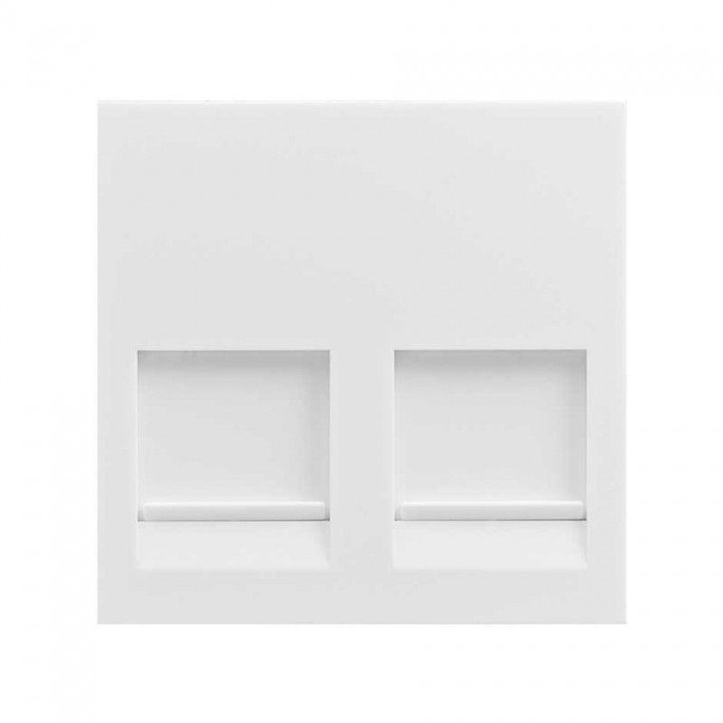 Placa plana Simon 400 con guardapolvo para 2 conectores RJ45 con clipaje Infra+ blanca SIMON 40015089-030