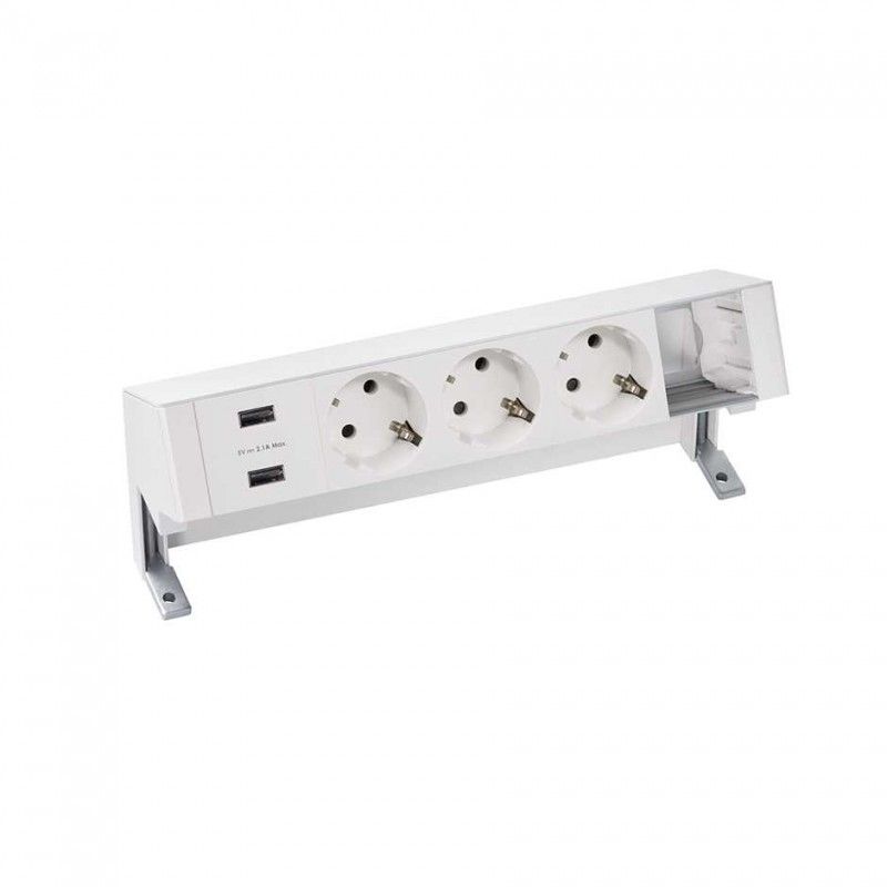 Kit de mesa branco com 1 carregador 2xUSB, 3 schukos e 1 elemento vazio personalizável SIMON 42523000-130