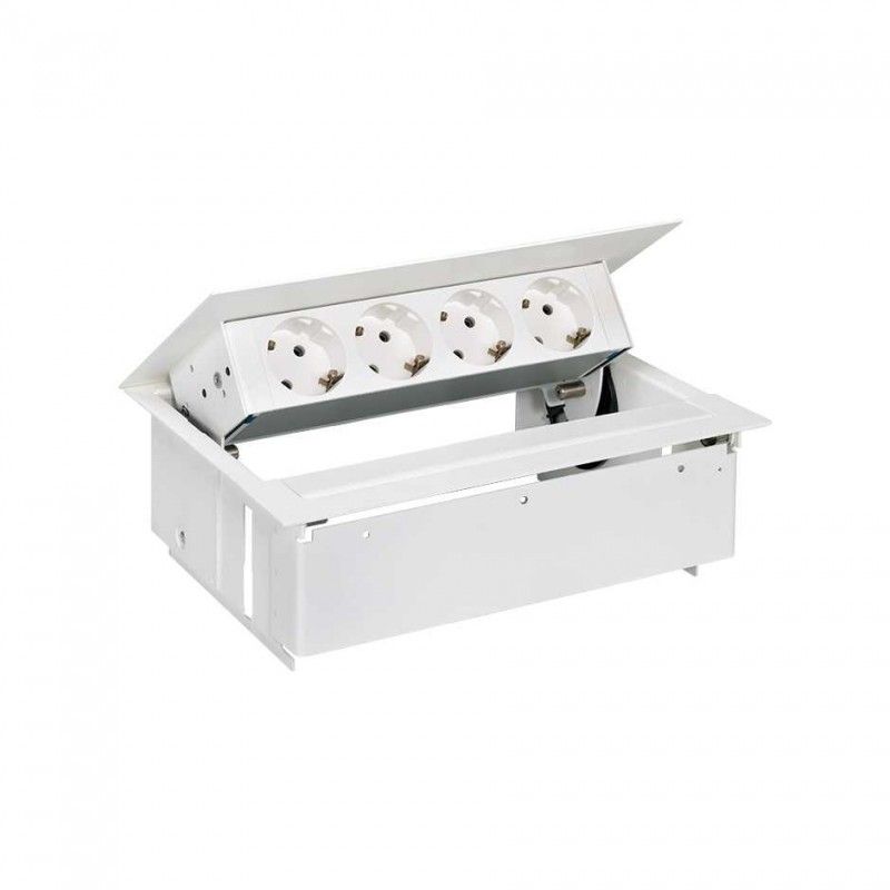 Kit completo de mesa branco com 4 tomadas Schuko com tampa SIMON 45404000-130