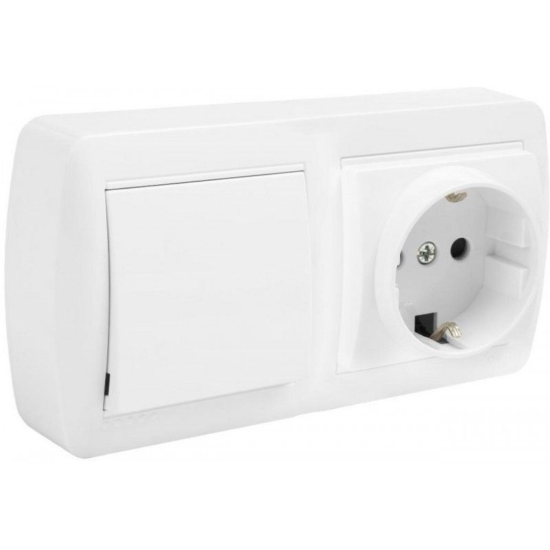 Base Schuko bipolar com interruptor duplo t/tl e com obturador 148x72x42mm Superfície de parede Solera MUR36U