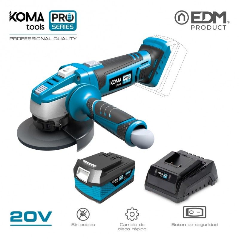 Kit amoladora 20v koma tools pro series con 1 bateria 4.0 ah y cargador 08772 edm