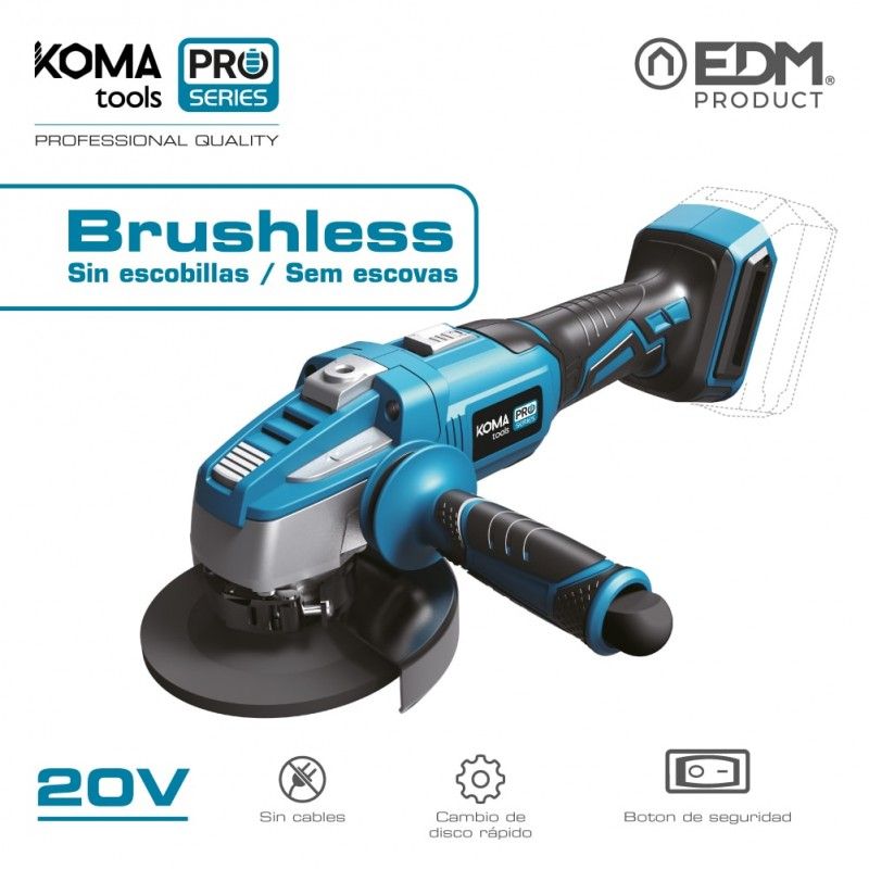 Amoladora 125mm 20v brushless (sin bateria y cargador) koma tools pro series battery edm