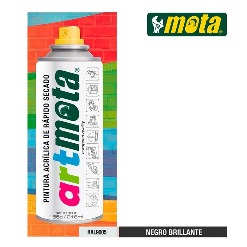 Spray negro brillante ral9005 216ml mota