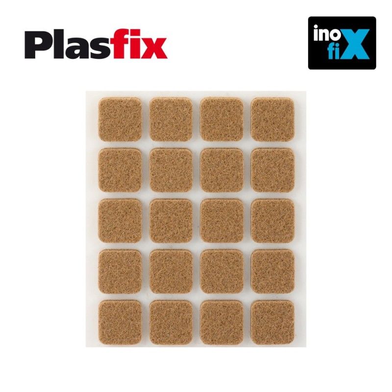 Pack de 20 feltros adesivos sintéticos castanhos 17x17mm Plasfix INOFIX