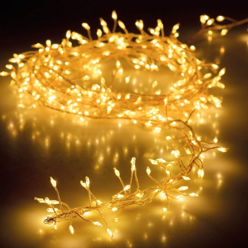 Guirlanda a pilhas de espinho fixo 100 LEDs brancos quentes 1,5m