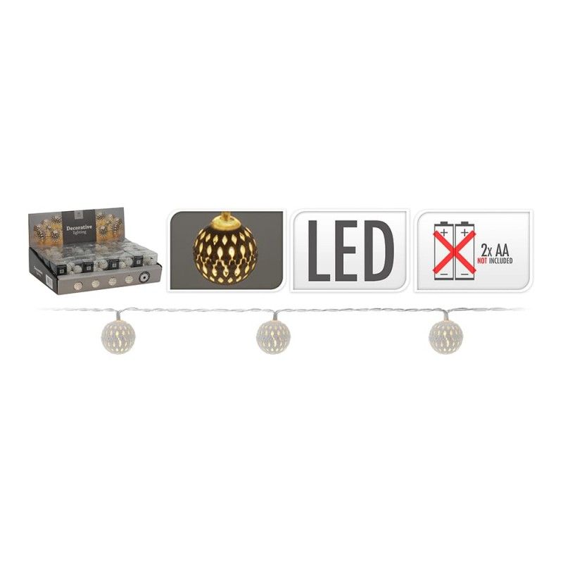 Guirlanda Fixa a Bateria 10 LEDs com Bolas Brancas Luz Branca Quente 1,3m