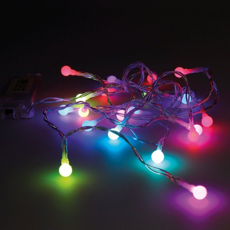 Guirlanda a pilhas RGB 10 LEDs esféricos 8mm luz multicolorida 1,3m