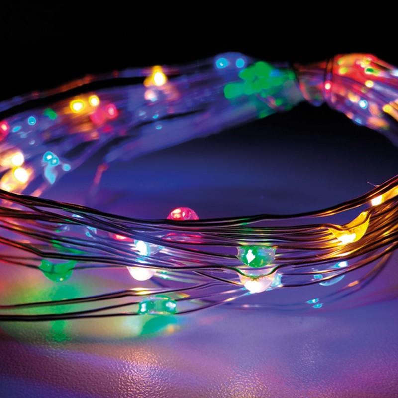 Guirnalda a pilas cable alambre plateado 40 leds multicolor