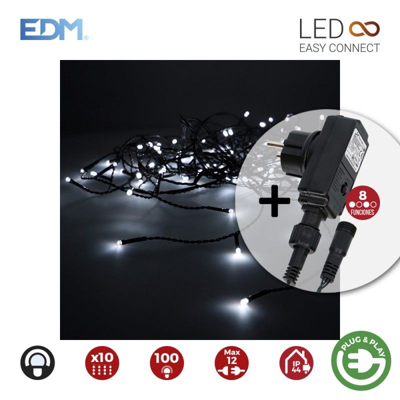 Cortina com Programador Easy-Connect 2x1m 10 Tiras 100 LEDs Branco Frio EDM