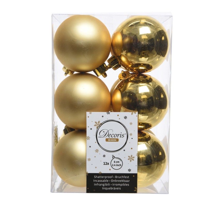 Caixa com 12 Bolas Douradas Decorativas para Árvore de Natal Ø6cm