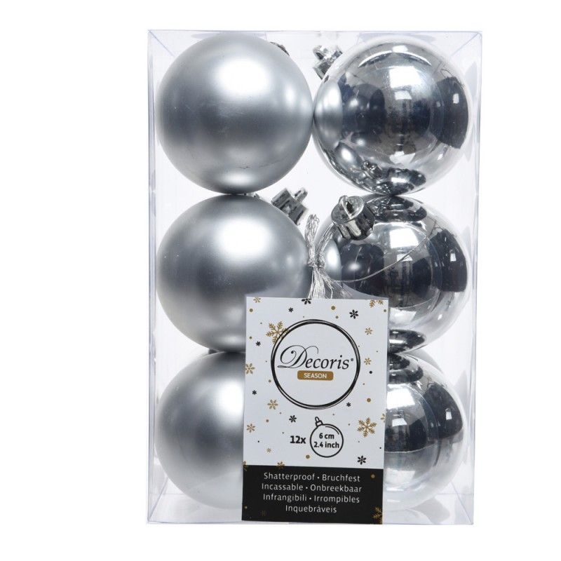 Caixa com 12 Bolas Decorativas em Prata para Árvore de Natal Ø6cm