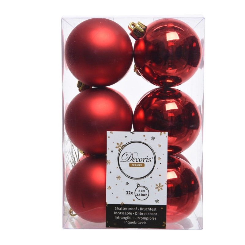 Caixa com 12 Bolas Decorativas Vermelhas para Árvore de Natal Ø6cm