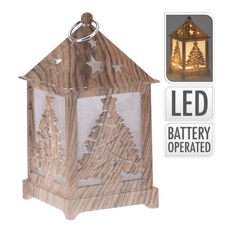 Lanterna LED Esculpida Efeito Madeira 6,5x6,5x12cm Cores/Modelos Sortidos