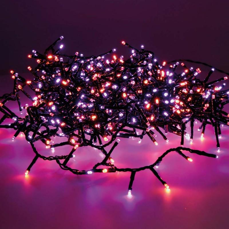 Guirnalda led compact parpadeante exterior morado y naranja 11m 500l cable negro