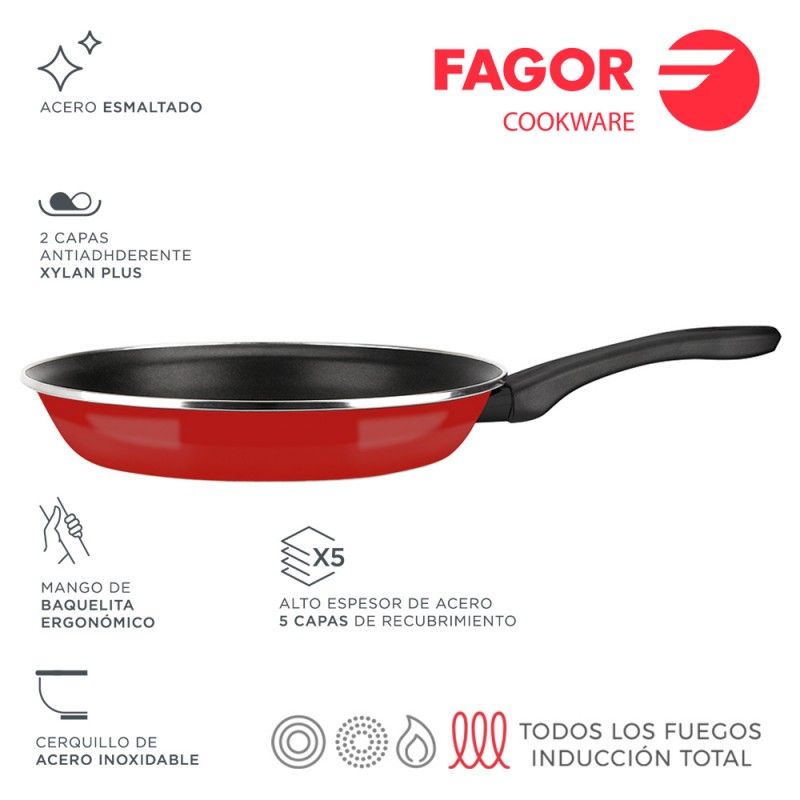 Sarten optimax ø18cm roja acero aisi 430 fagor 