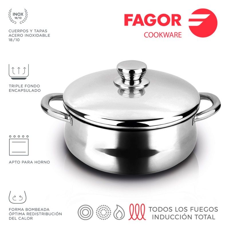 Caçarola Inox Silverinox + Tampa 18/10 Fagor Ø24x10cm