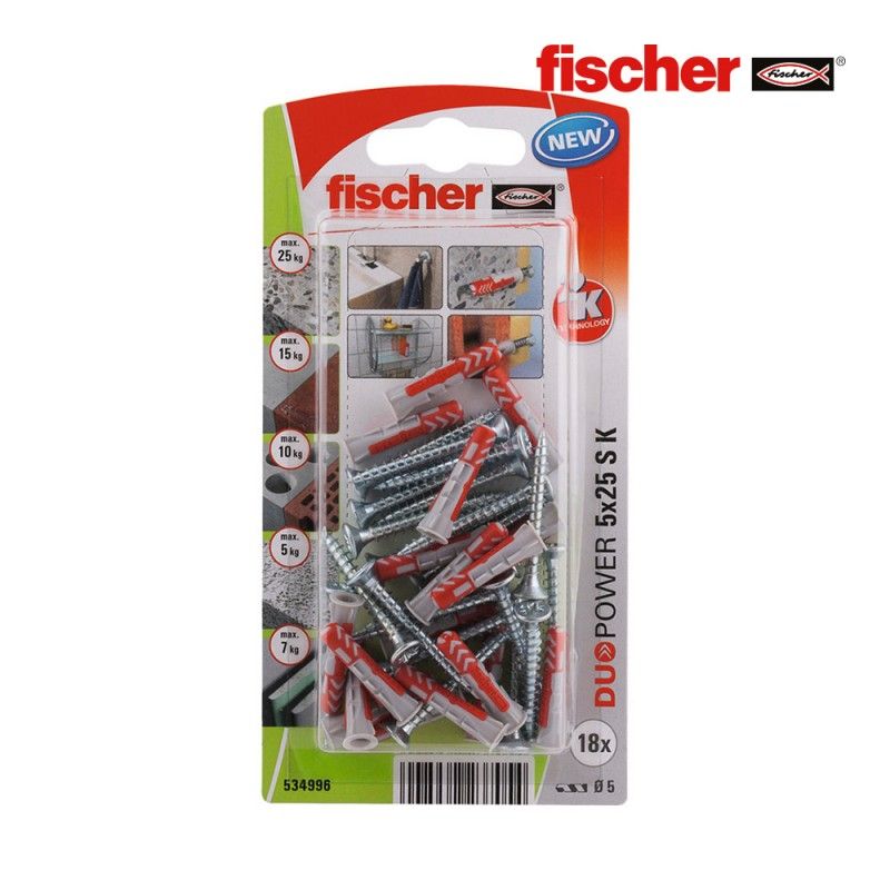 Blister 18 tacos + tornillos duopower 5x25 fischer