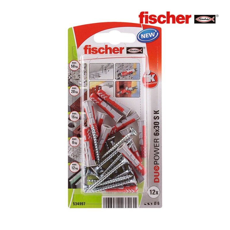 Blister 12 tacos + tornillos duopower 6x30 fischer