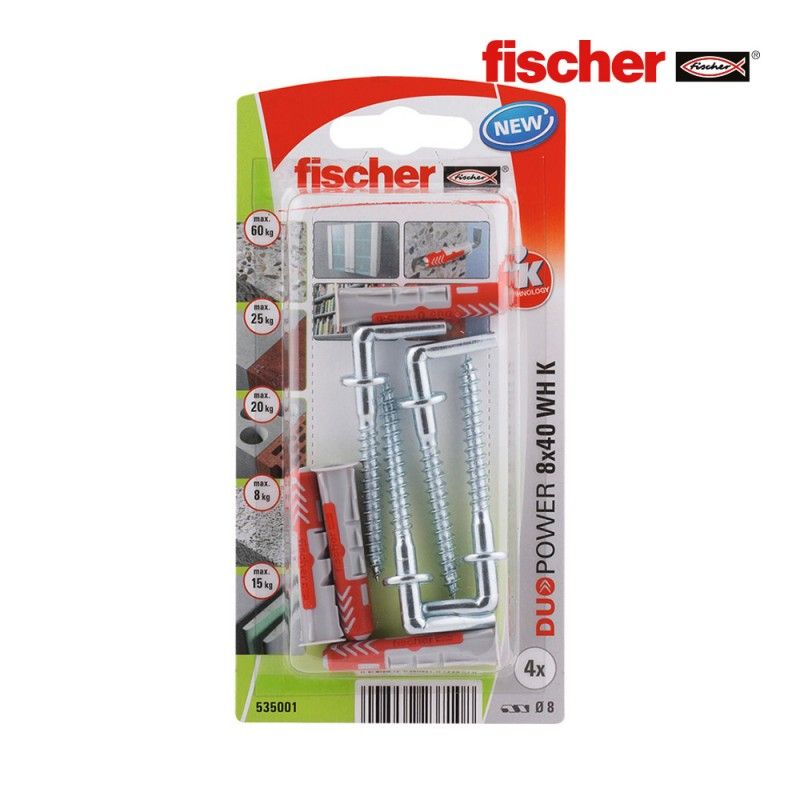 Plugues FISCHER DuoPower com Âncoras Ø8x40mm - Blister 4 unidades 535001