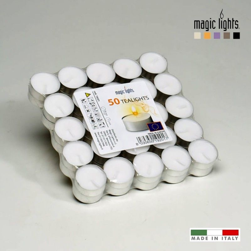 Pack de 50 bougies blanches 12gr. lumières magiques