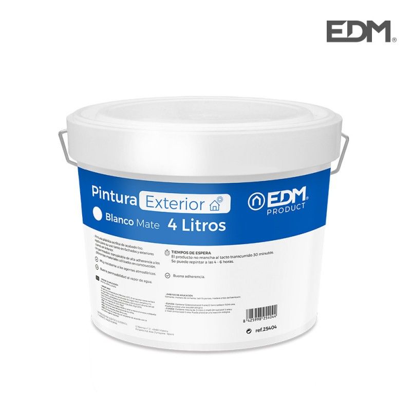 Pintura plastica mate interior / exterior blanca 4l edm