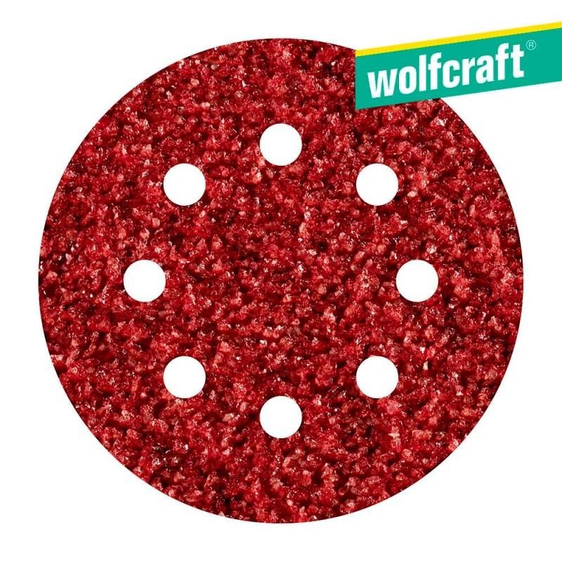 Pack 5 hojas de lijar adhesivas , corindón grano 40 perforadas ø125 mm wolfcraft