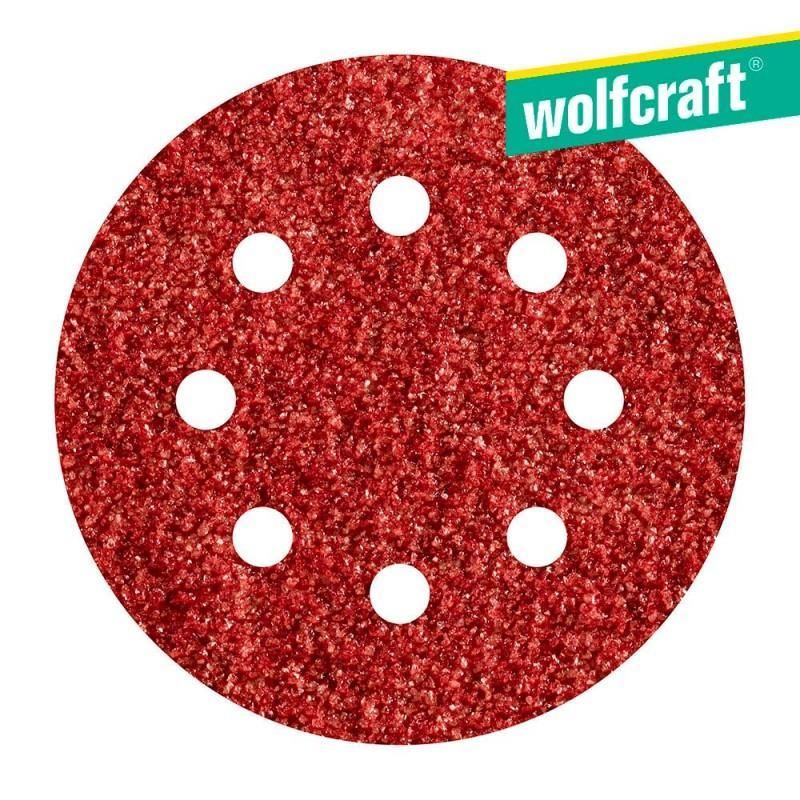 Pack 5 hojas de lijar adhesivas , corindón grano 80 perforadas ø125 mm wolfcraft