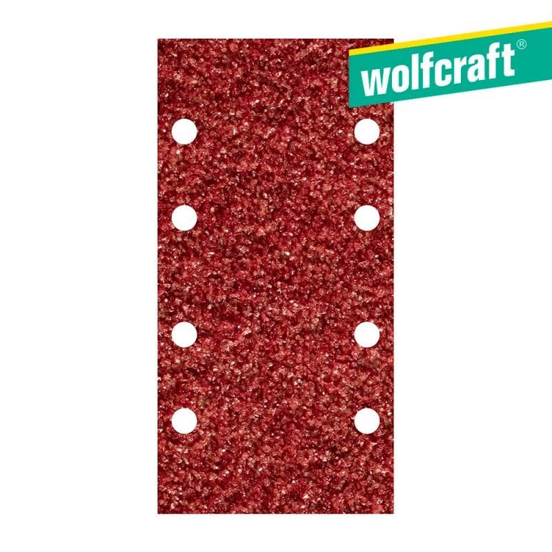 Pack 10 hojas de lijar adhesivas , corindón grano 80 perforadas 93x185mm wolfcraft