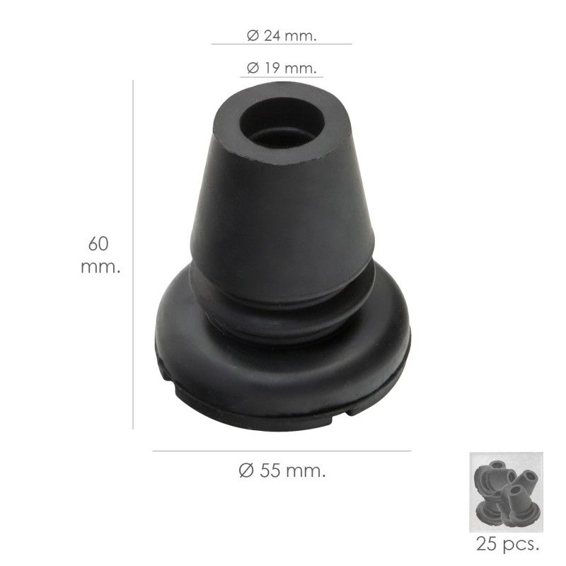 Tubo de cana preta Taco de borracha Ø 19 mm. / Base Ø 55 mm. Saco Tipo Reforço 25 Unidades