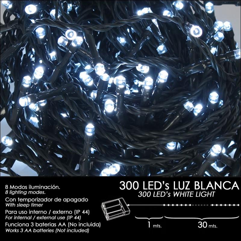 Luces Navidad A Pilas 300 Leds Luz Blanca Interior / Exterior (IP44) AFT 05490095