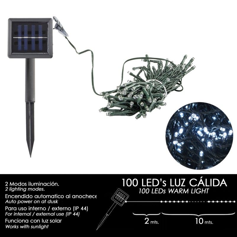 Luzes solares de Natal 100 LEDs de luz branca interna/externa (IP44)