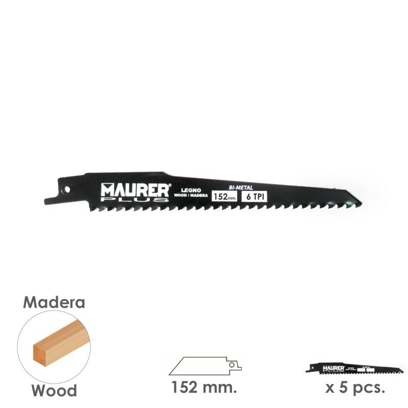 Hoja Para Sierra Sable Madera 152 mm. - 6 TPI Tipo Bosch (5 piezas) AFT 07120750