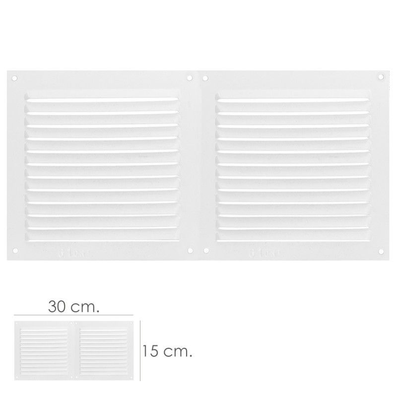 Grelha de ventilação dupla aparafusável 30x15 cm. Branco